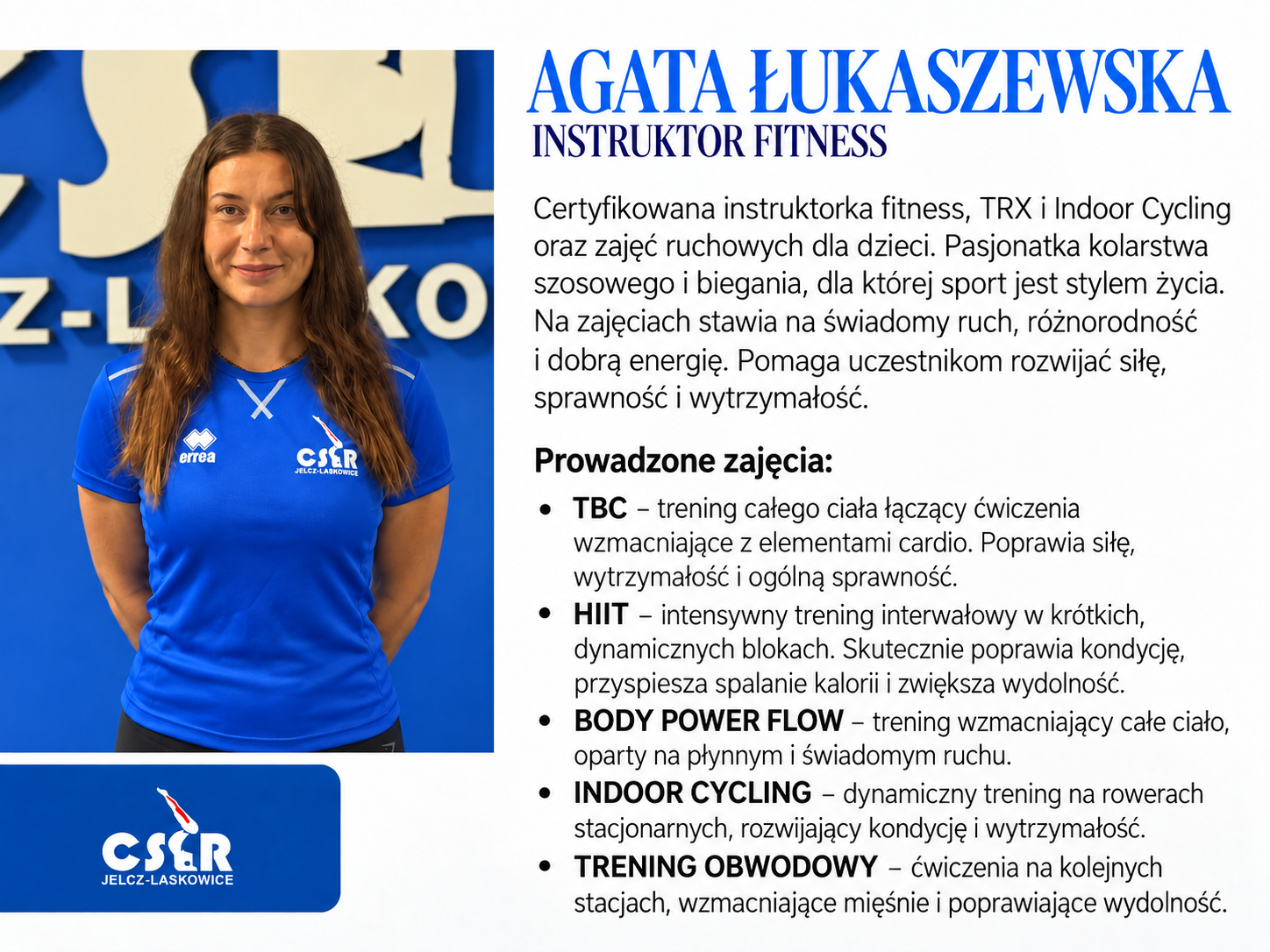 Agata Łukaszewska – wizytówka instruktora fitness i opis prowadzonych zajęć