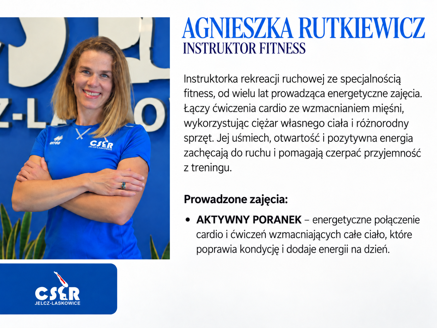 Agnieszka Rutkiewicz – wizytówka instruktora fitness i opis prowadzonych zajęć