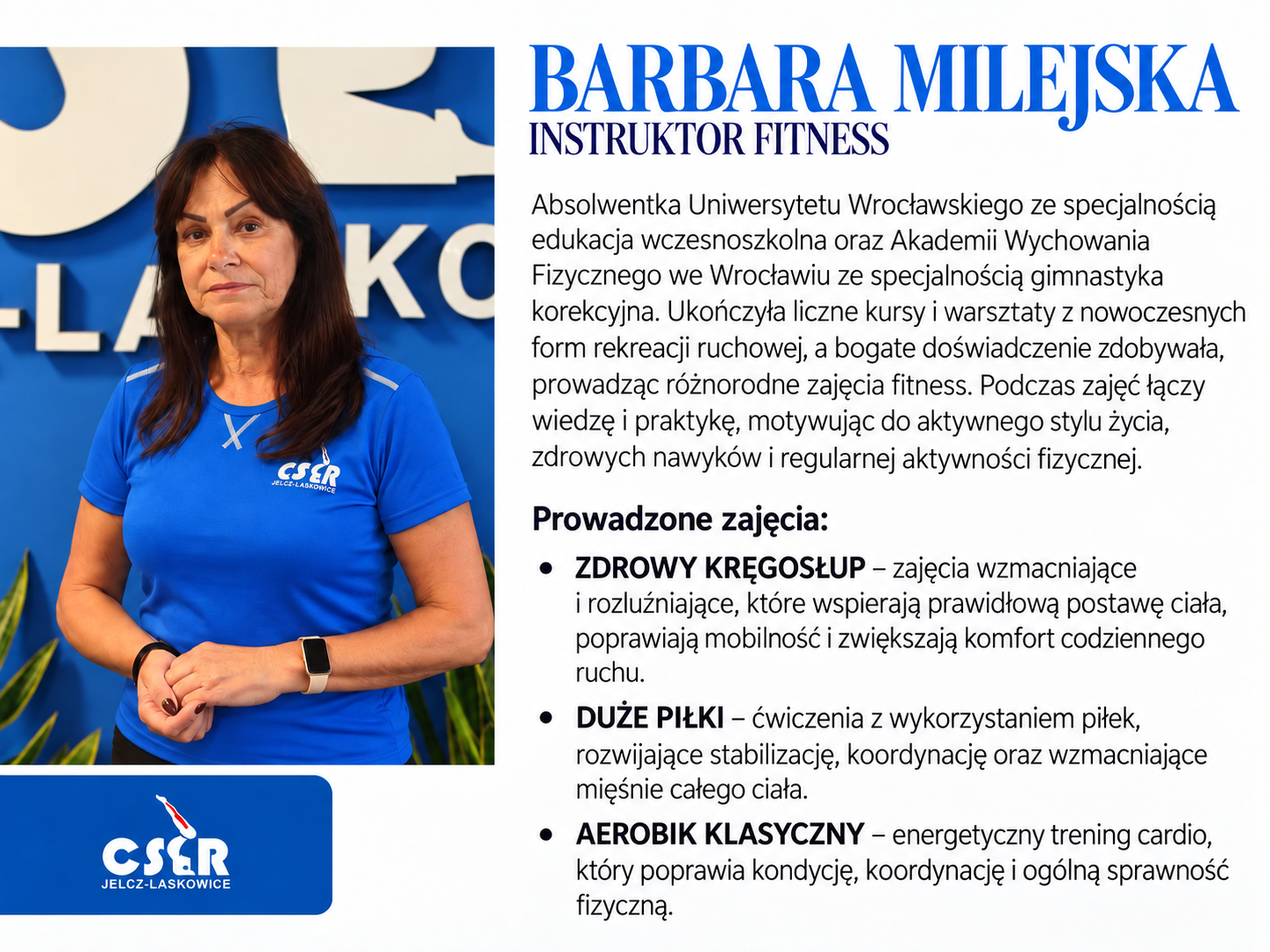 Barbara Milejska – wizytówka instruktora fitness i opis prowadzonych zajęć