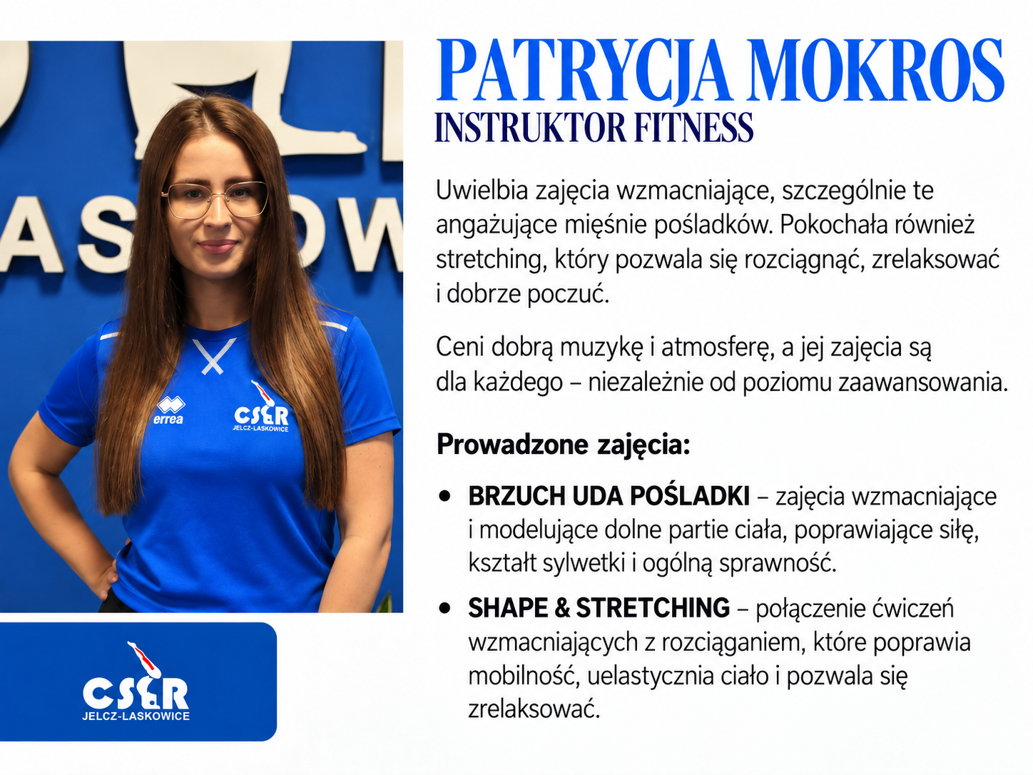 Patrycja Mokros – wizytówka instruktora fitness i opis prowadzonych zajęć