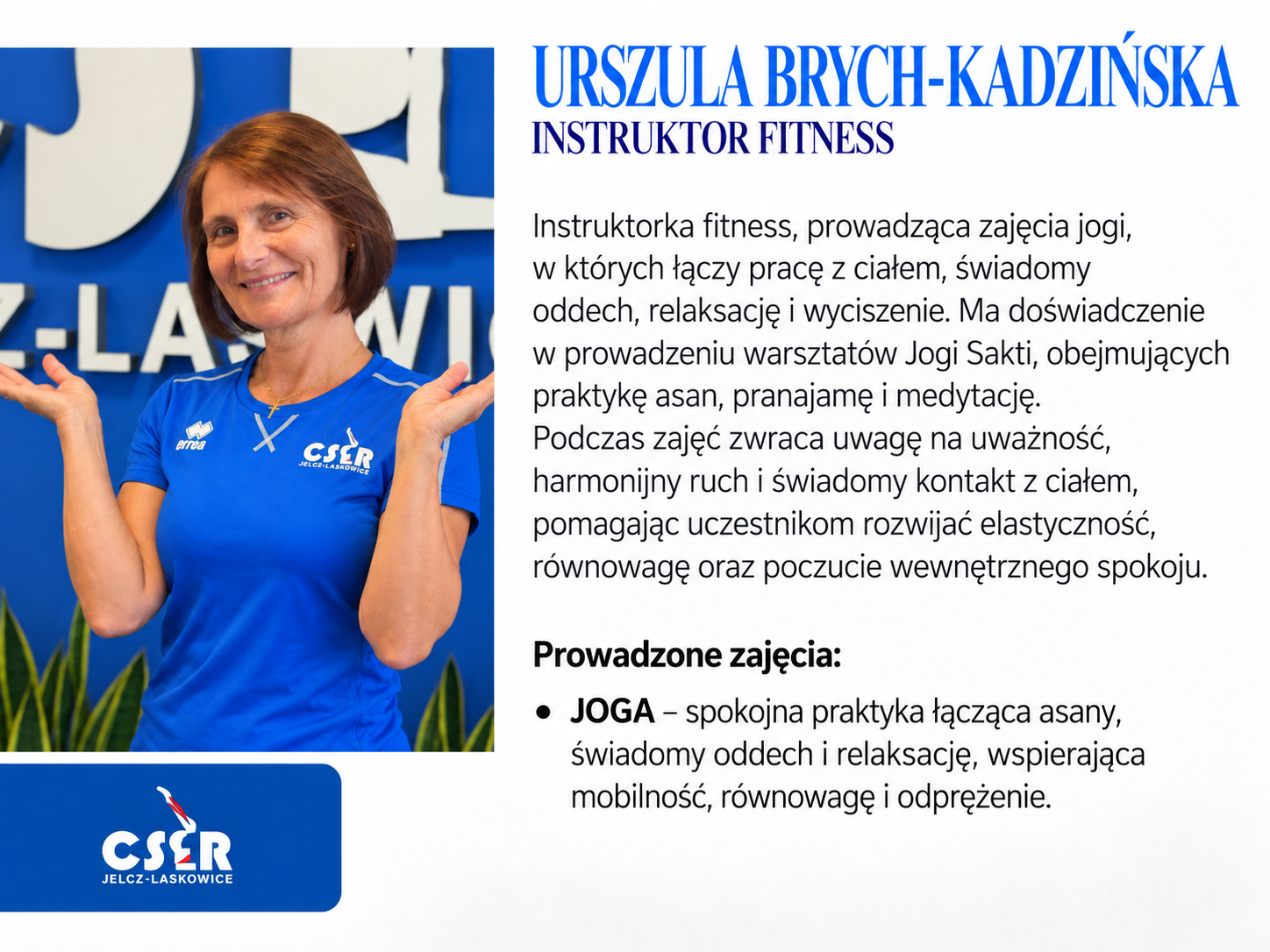 Urszula Brych-Kadzińska – wizytówka instruktora fitness i opis prowadzonych zajęć