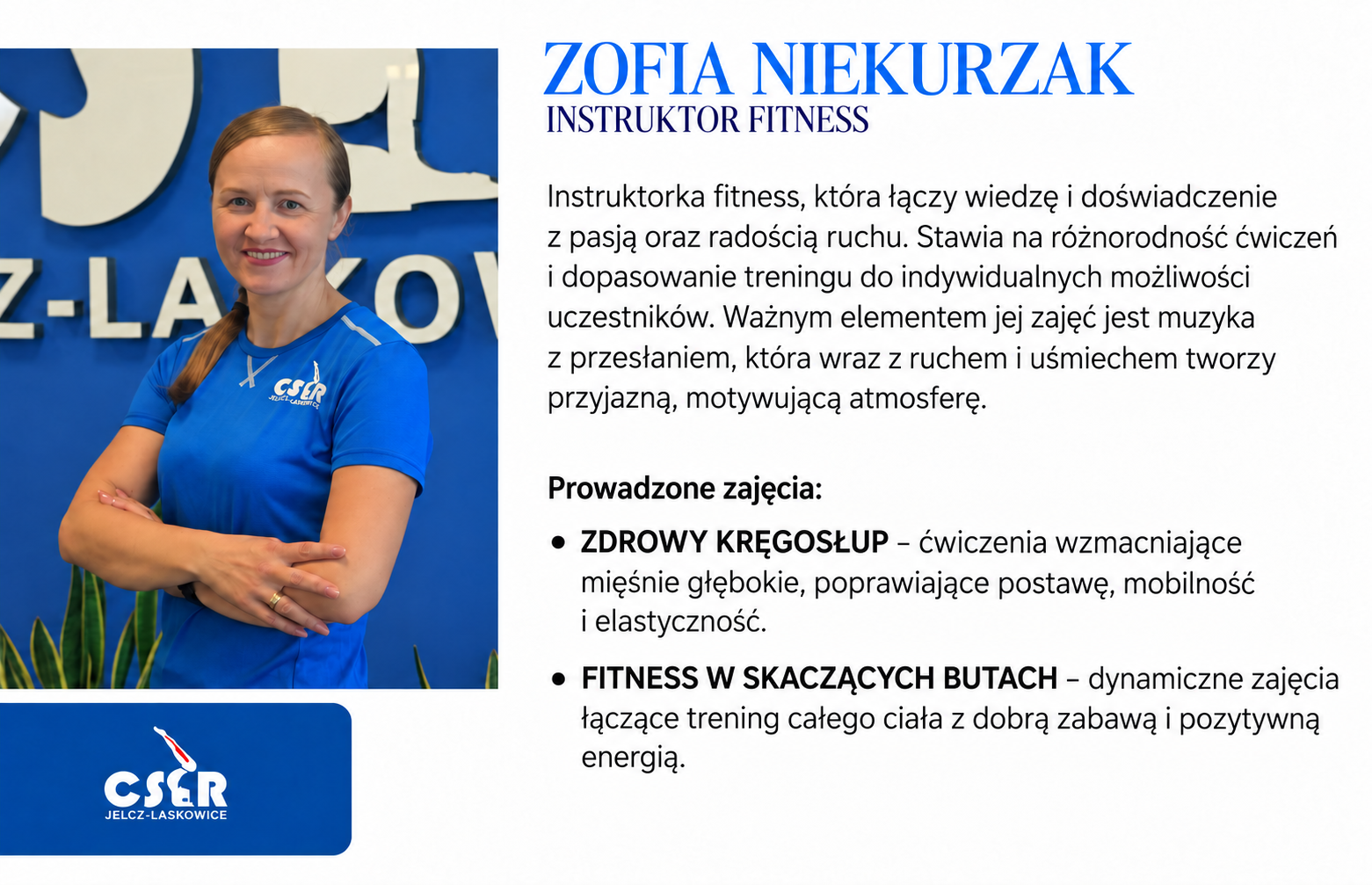 Zofia Niekurzak – wizytówka instruktora fitness i opis prowadzonych zajęć