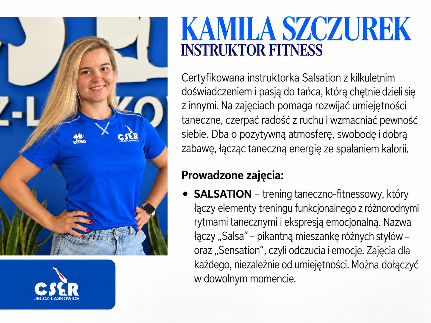 Kamila Szczurek – wizytówka instruktorki fitness i opis zajęć Salsation
